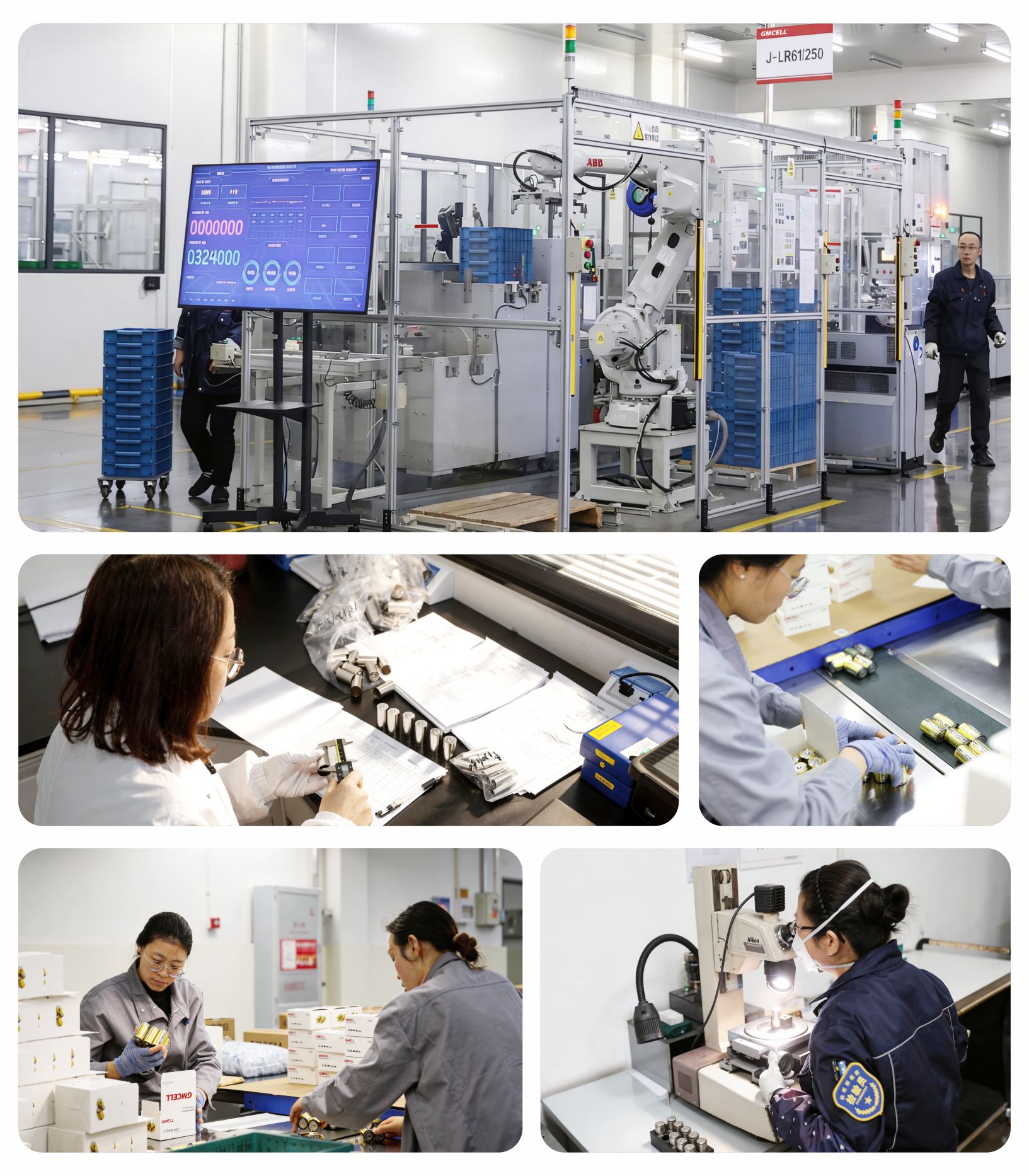 GMCELL manufacturing strength collage showing production control, quality checks, traceability, and supply readiness