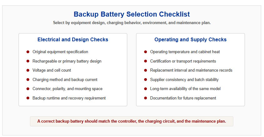 Industrial backup battery selection checklist