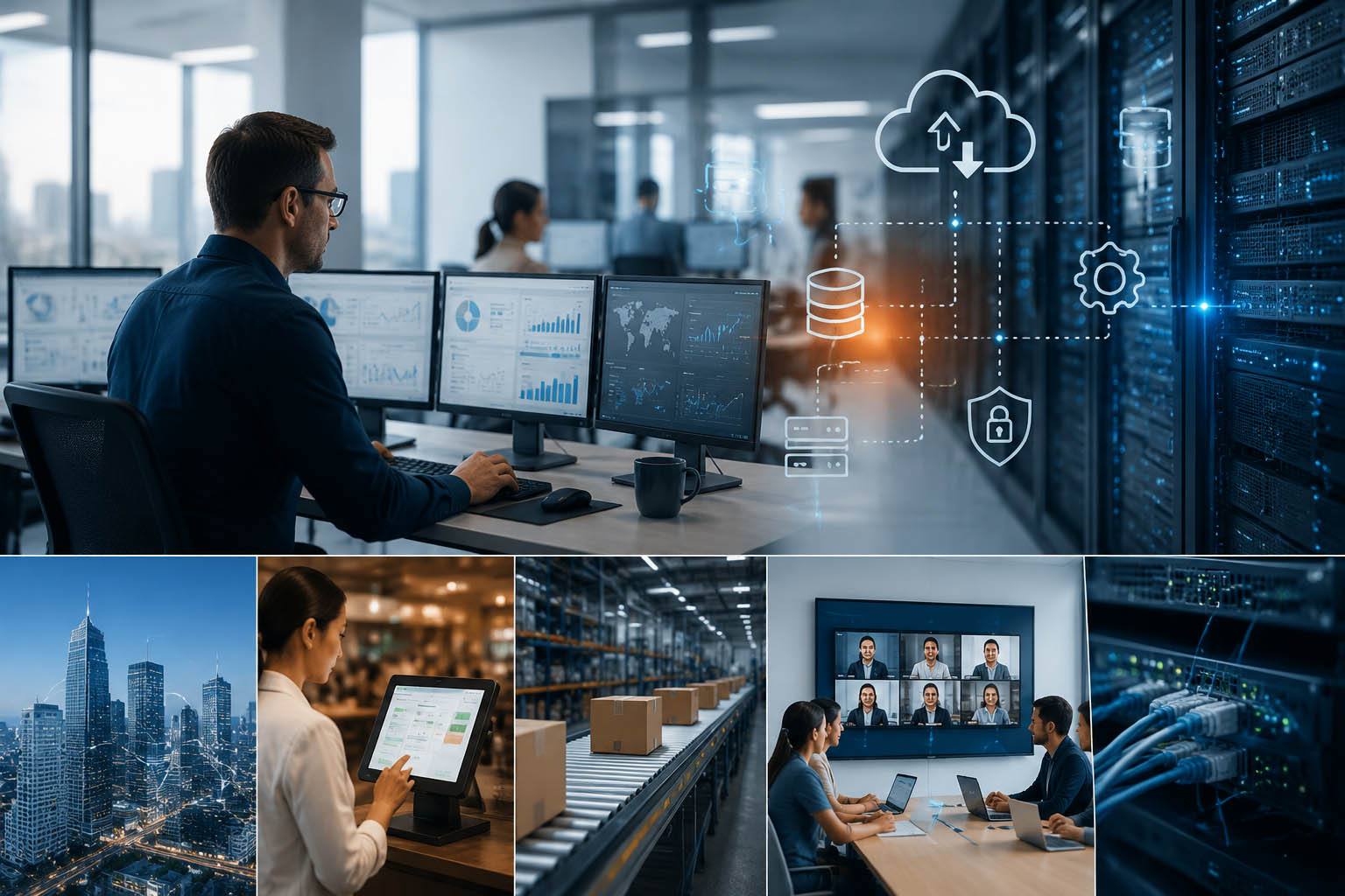 Business software running on reliable IT infrastructure with cloud, servers, enterprise operations and business continuity