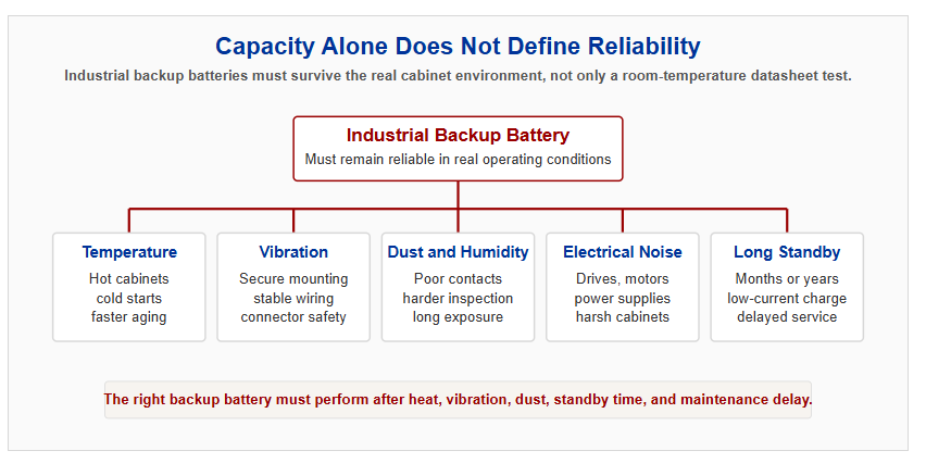 Capacity alone does not define industrial backup battery reliability
