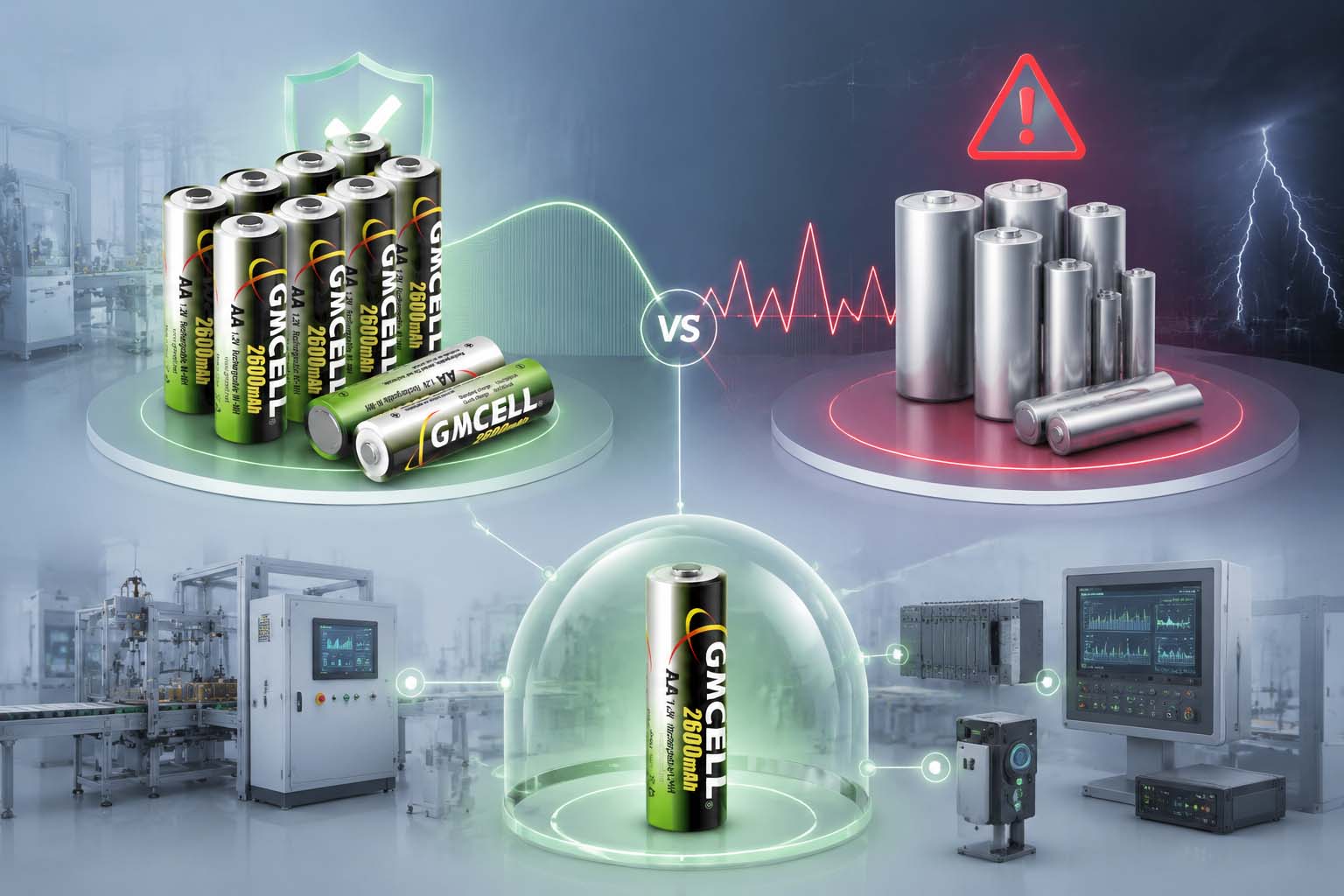NiMH industrial battery application showing stable discharge and safety performance