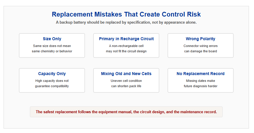 Common industrial backup battery replacement mistakes and control risks