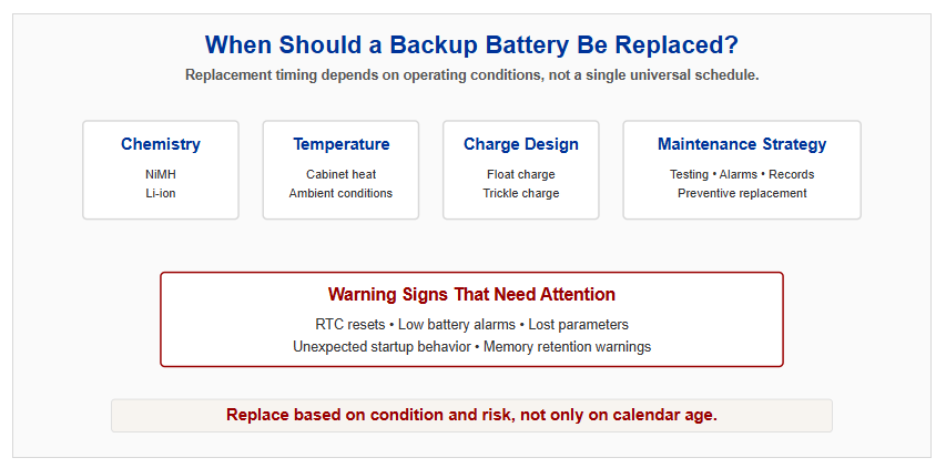 When should an industrial backup battery be replaced