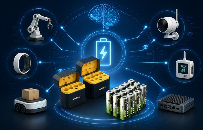 AI-powered devices including smart wearables, industrial robots, IoT sensors, and edge computing systems powered by reliable battery technology