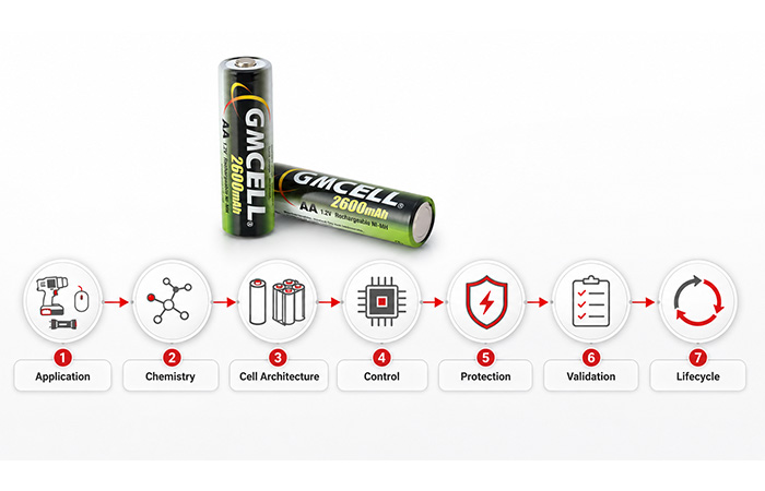 Industrial battery design principles covering chemistry, cell architecture, charging control, thermal management, mechanical protection, testing, and lifecycle reliability