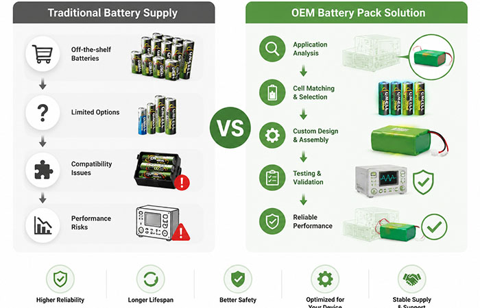 OEM battery packs designed for reliable industrial applications compared with traditional battery supply solutions