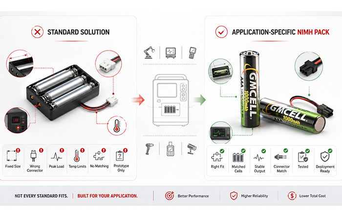 Comparison between a standard battery solution and an application-specific NiMH battery pack for real-world devices